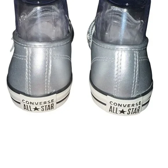 Converse Dainty Mary Jane Slip Strap Shoes Silver Metallic Sneakers Leather - Picture 3 of 5